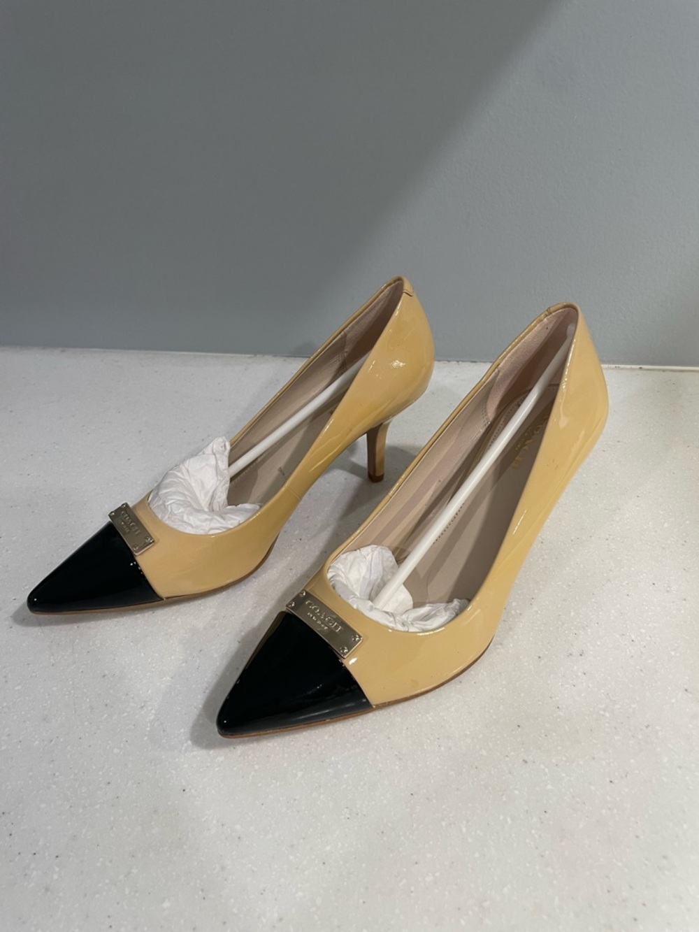 Coach Zan Tapioca/Black Patent Leather Cap Toe Pumps - Picture 6 of 8